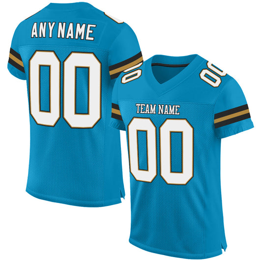 Custom Panther Blue White-Old Gold Mesh Authentic Football Jersey Limited
