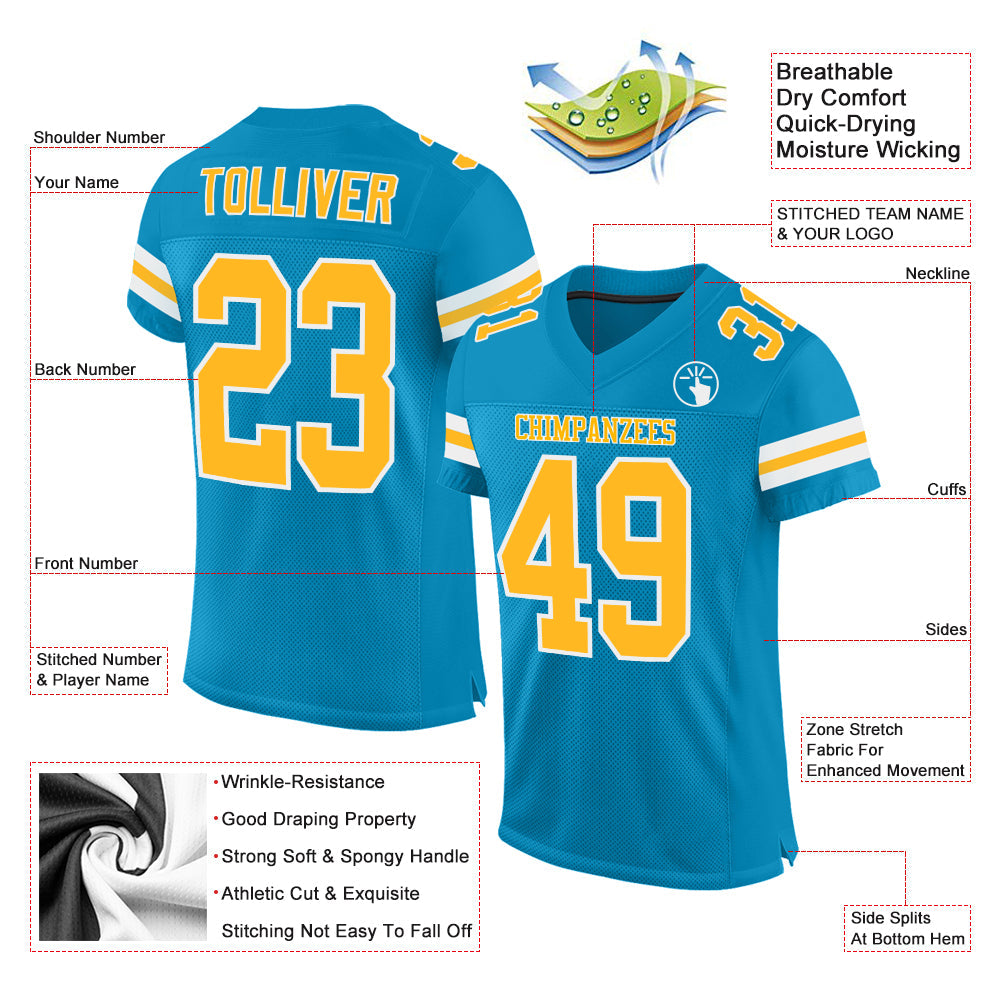 Custom Panther Blue Gold-White Mesh Authentic Football Jersey Limited