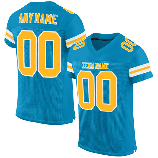 Custom Panther Blue Gold-White Mesh Authentic Football Jersey Limited