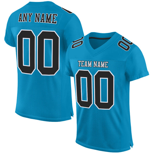 Custom Panther Blue Black-White Mesh Authentic Football Jersey Limited