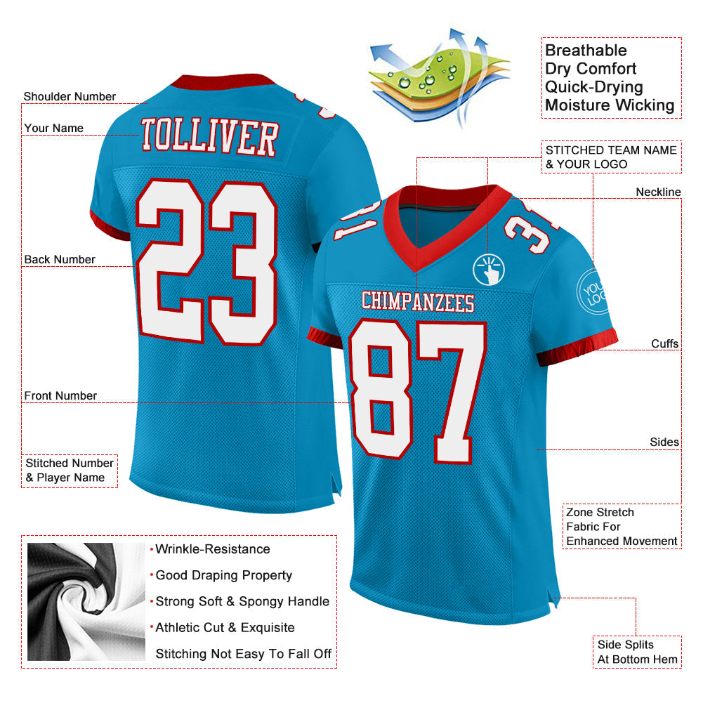 Custom Panther Blue White-Red Mesh Authentic Football Jersey Limited