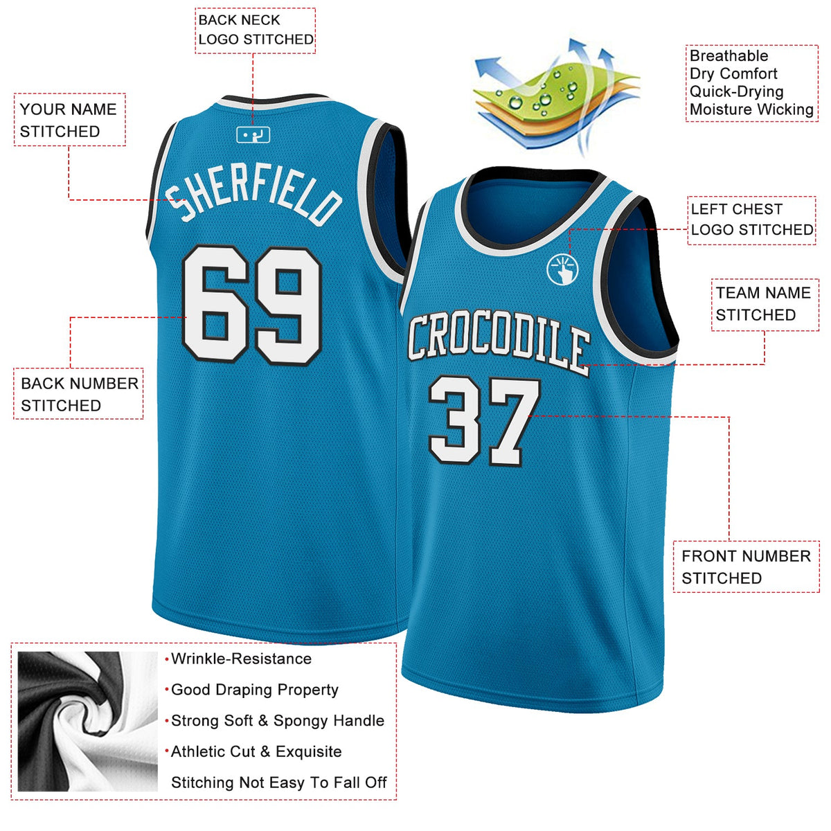 Custom Panther Blue White-Black Authentic Basketball Jersey Limited