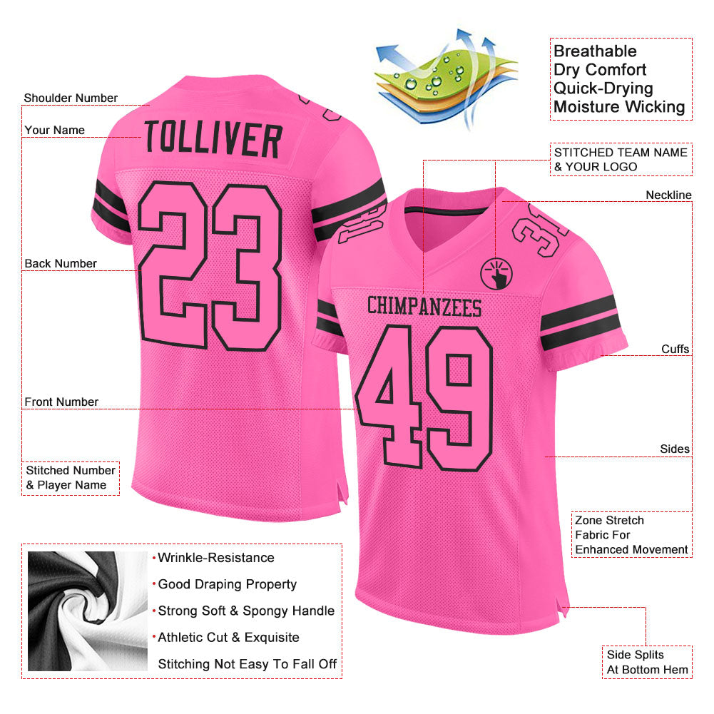 Custom Pink Pink-Black Mesh Authentic Football Jersey Limited