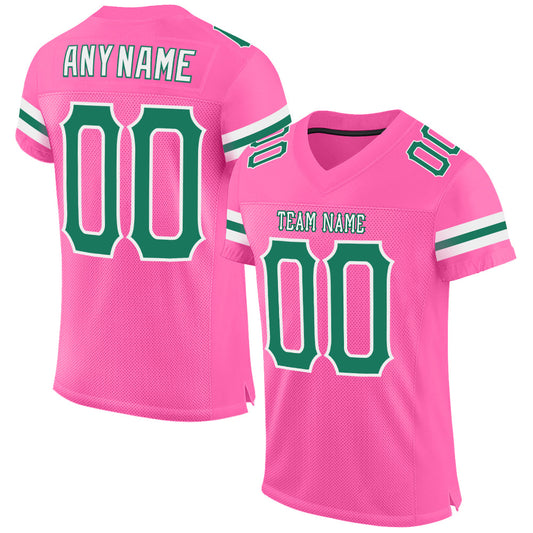 Custom Pink Kelly Green-White Mesh Authentic Football Jersey Limited