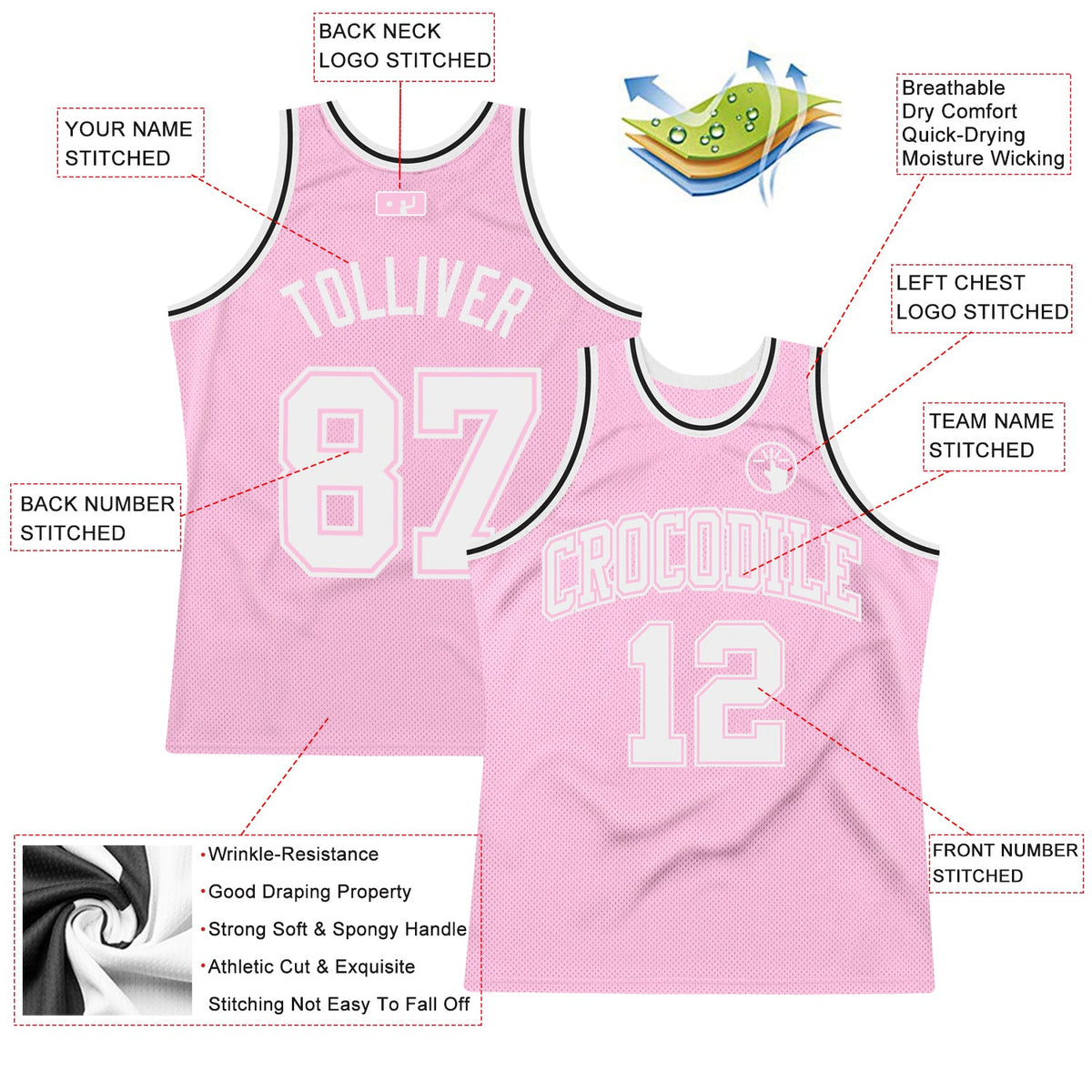 Custom Light Pink White Authentic Throwback Basketball Jersey Limited