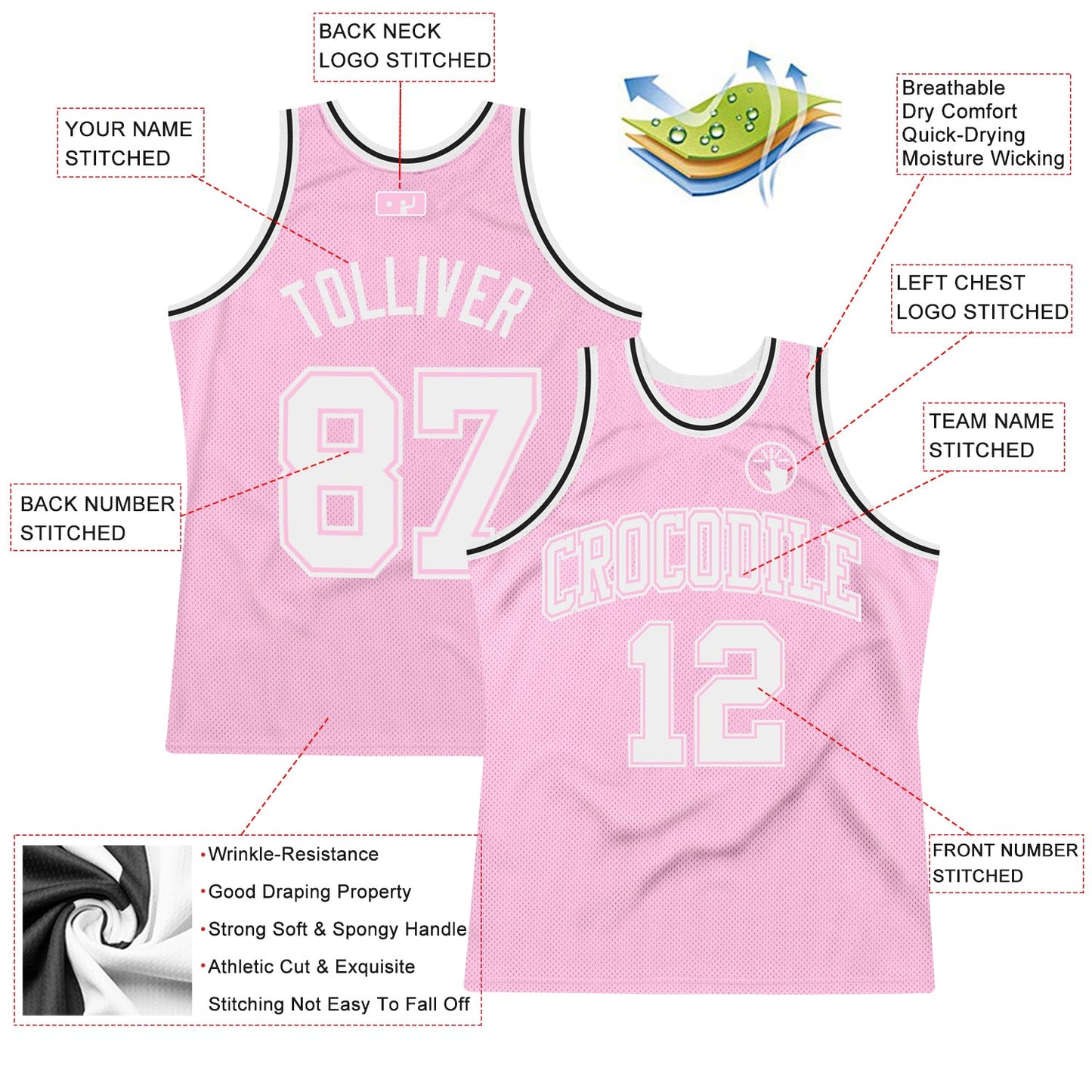 Custom Light Pink White Authentic Throwback Basketball Jersey Limited