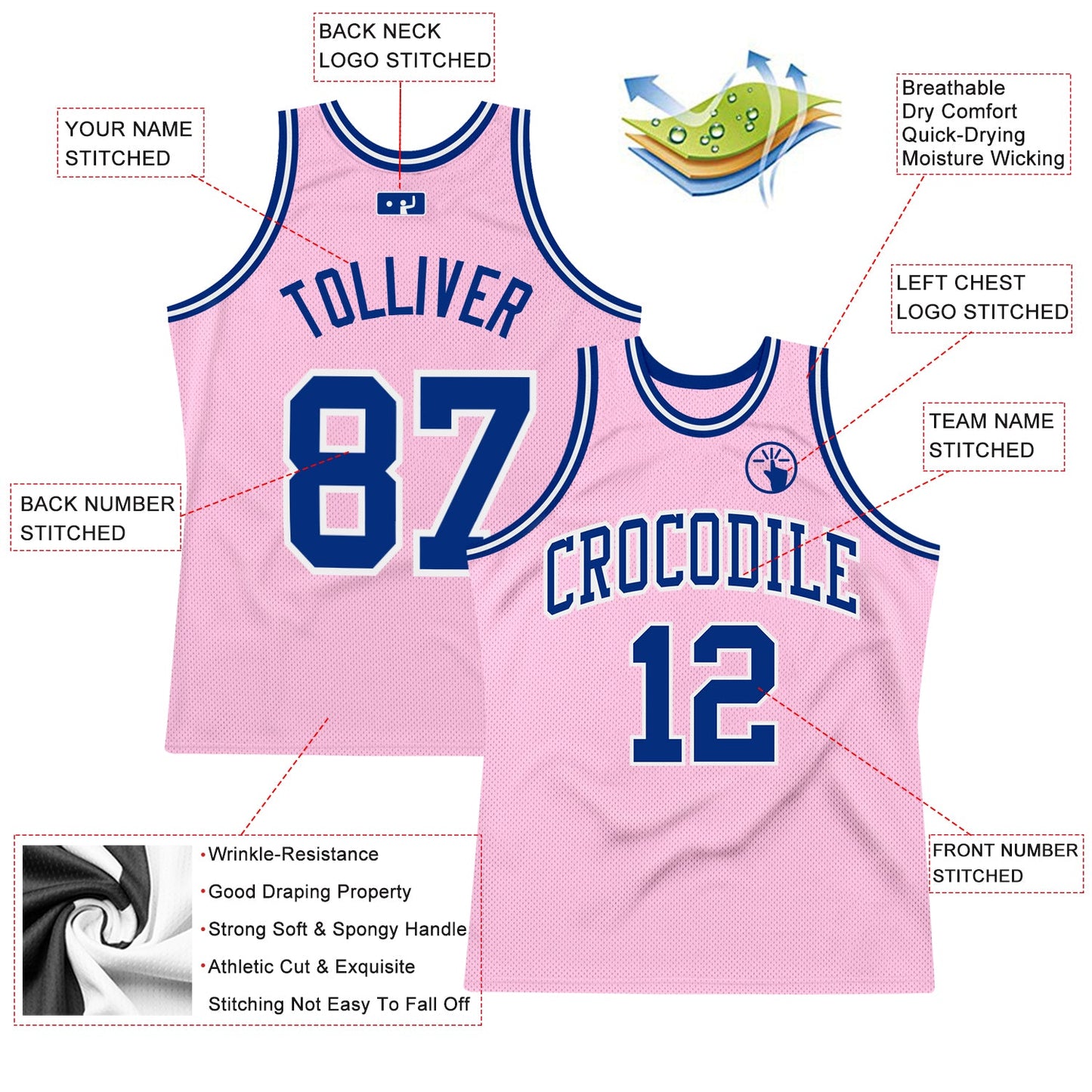 Custom Light Pink Royal-White Authentic Throwback Basketball Jersey Limited