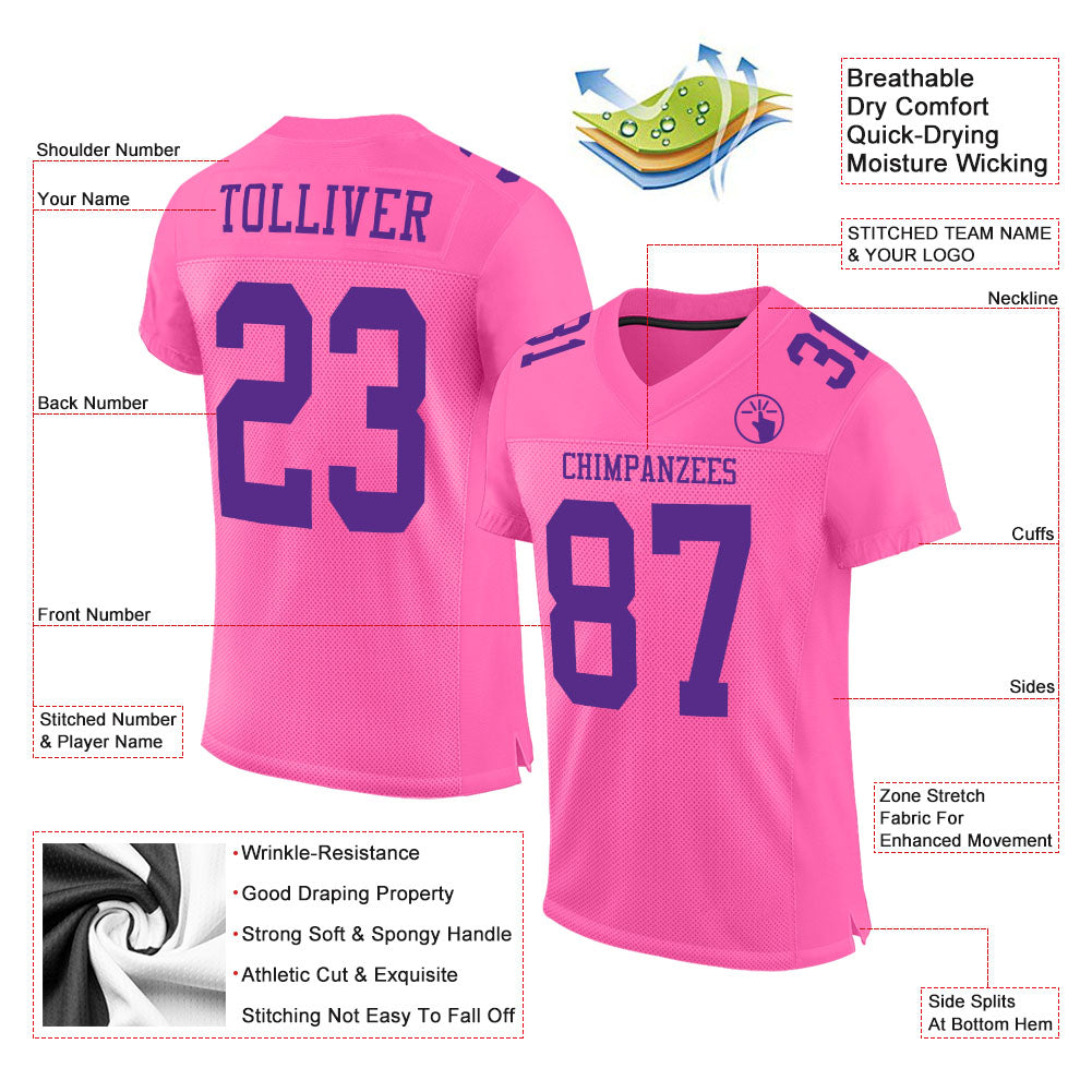 Custom Pink Purple Mesh Authentic Football Jersey Limited