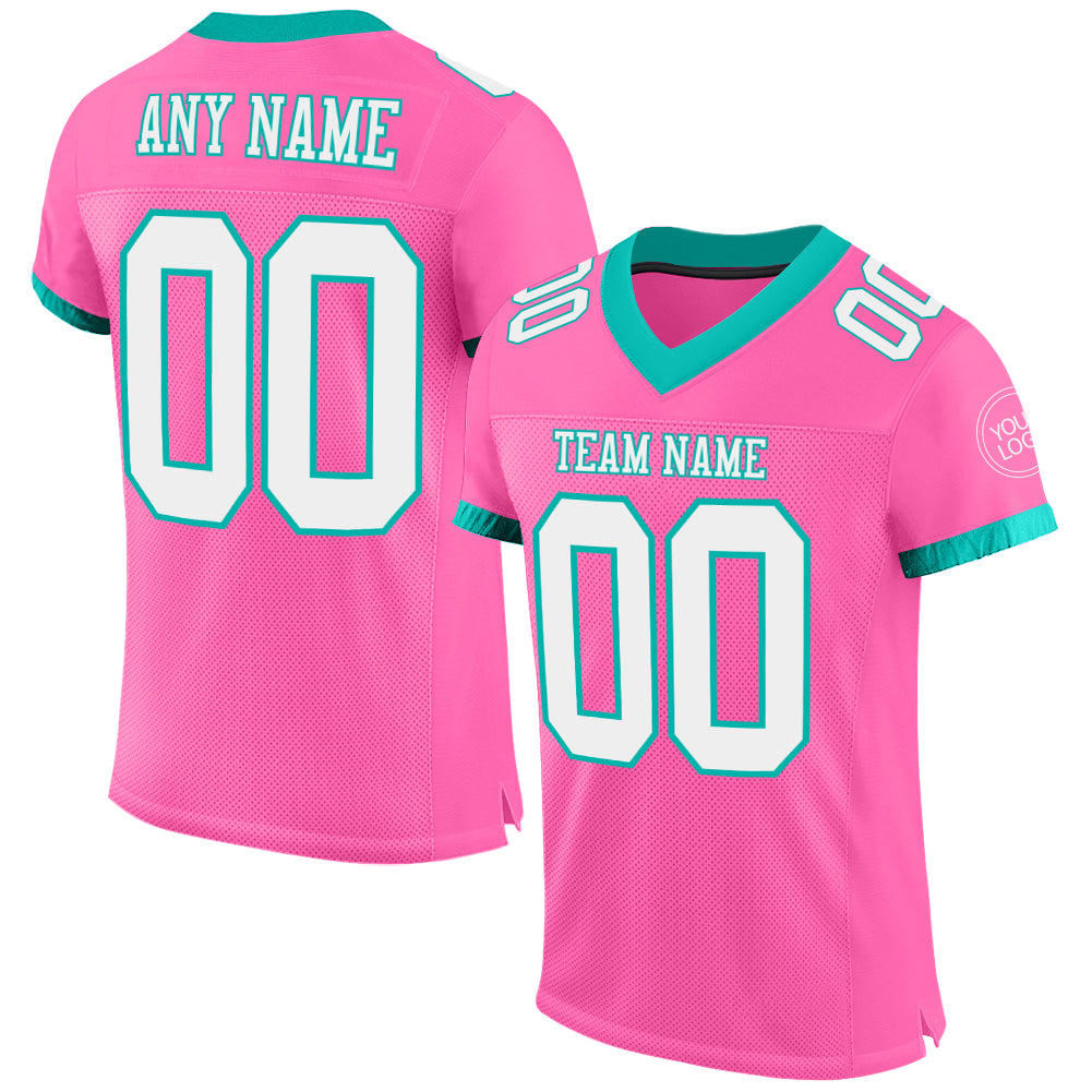 Custom Pink White-Aqua Mesh Authentic Football Jersey Limited