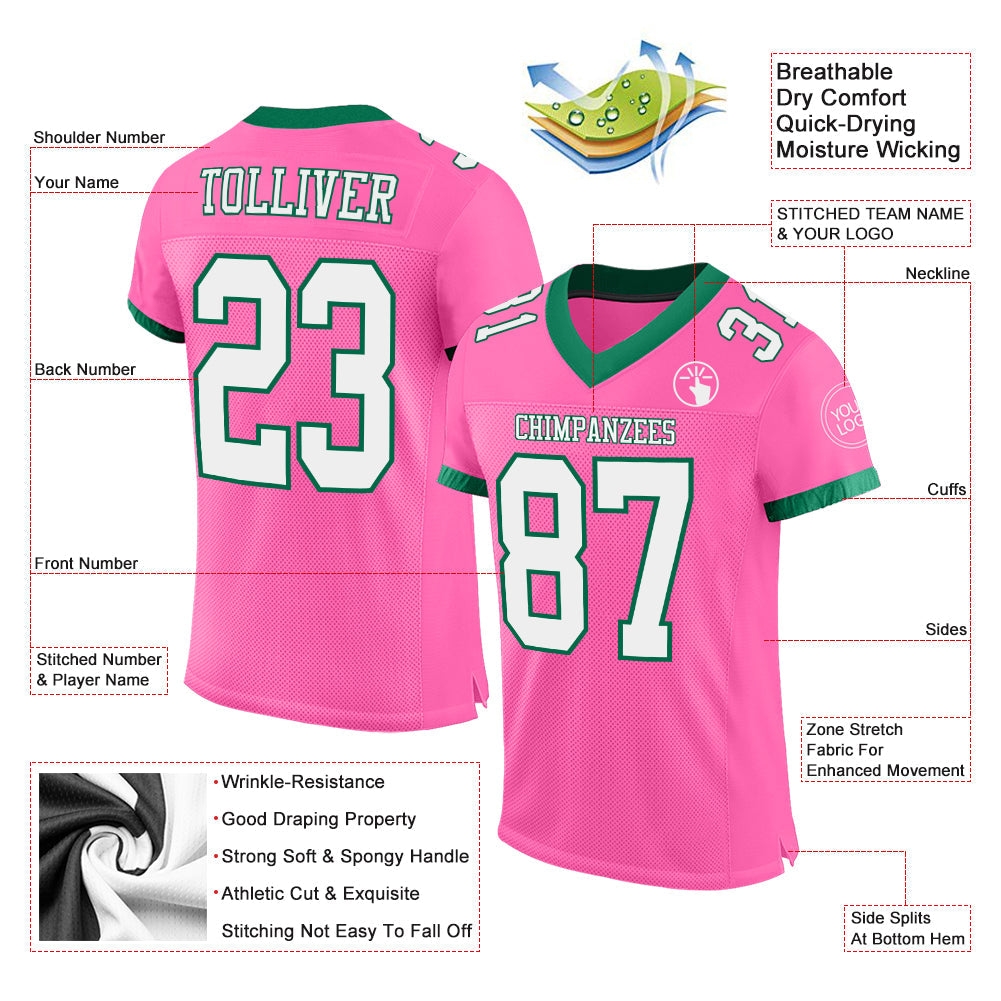 Custom Pink White-Kelly Green Mesh Authentic Football Jersey Limited