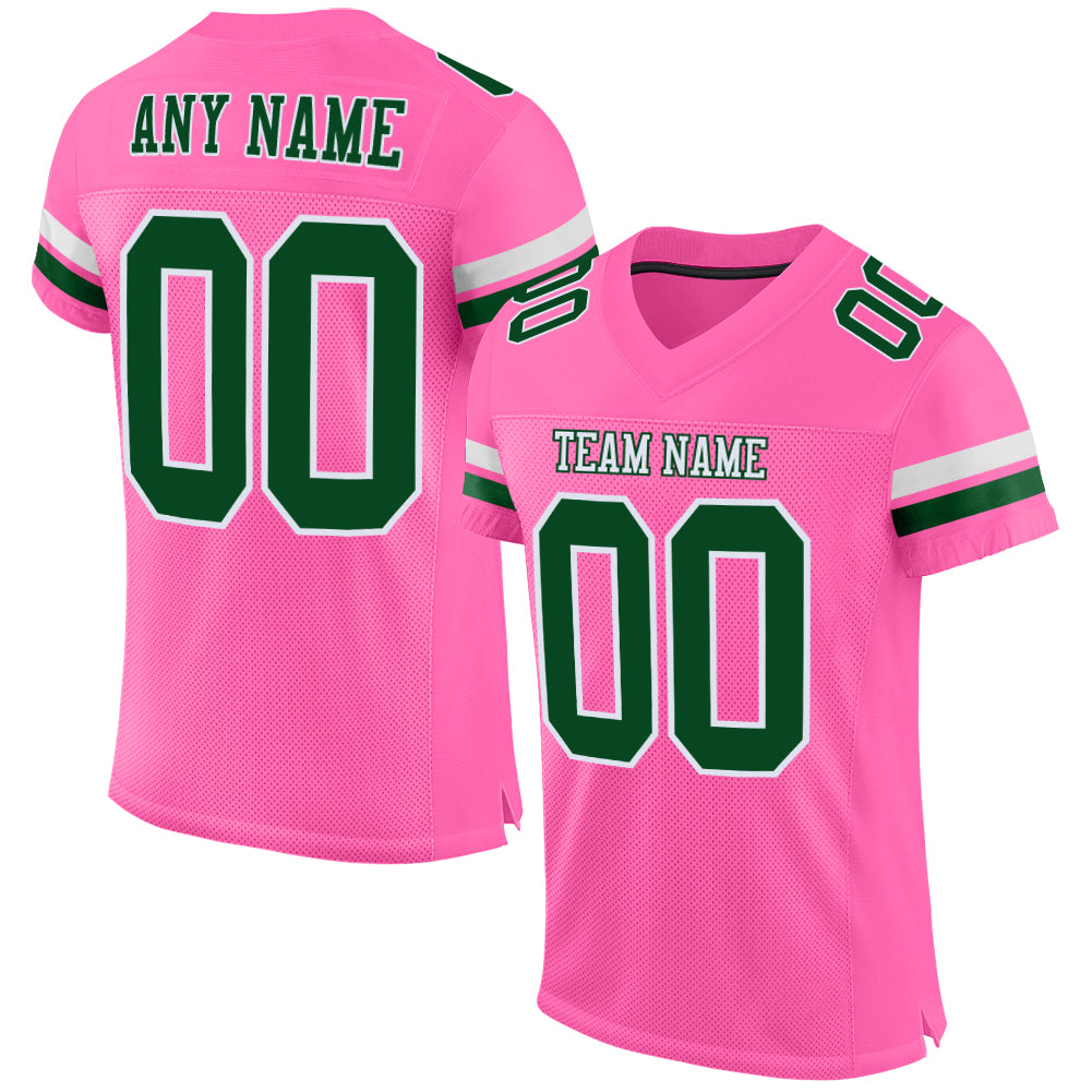 Custom Pink Green-White Mesh Authentic Football Jersey Limited