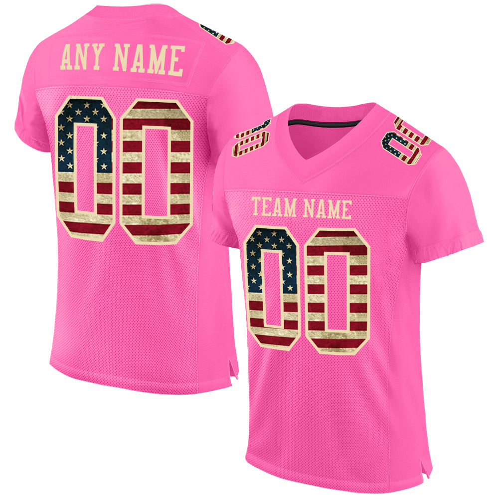 Custom Pink Vintage USA Flag-City Cream Mesh Authentic Football Jersey Limited