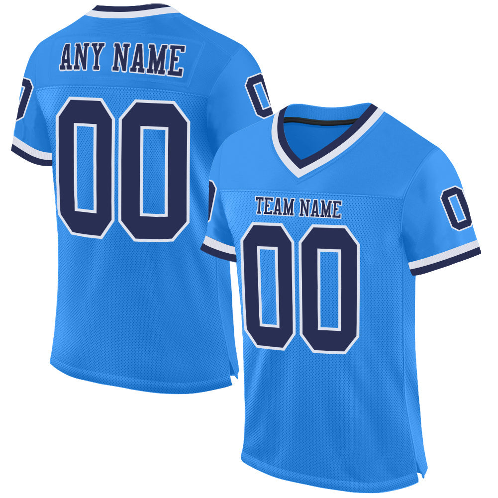 Custom Powder Blue Navy-White Mesh Authentic Throwback Football Jersey Limited