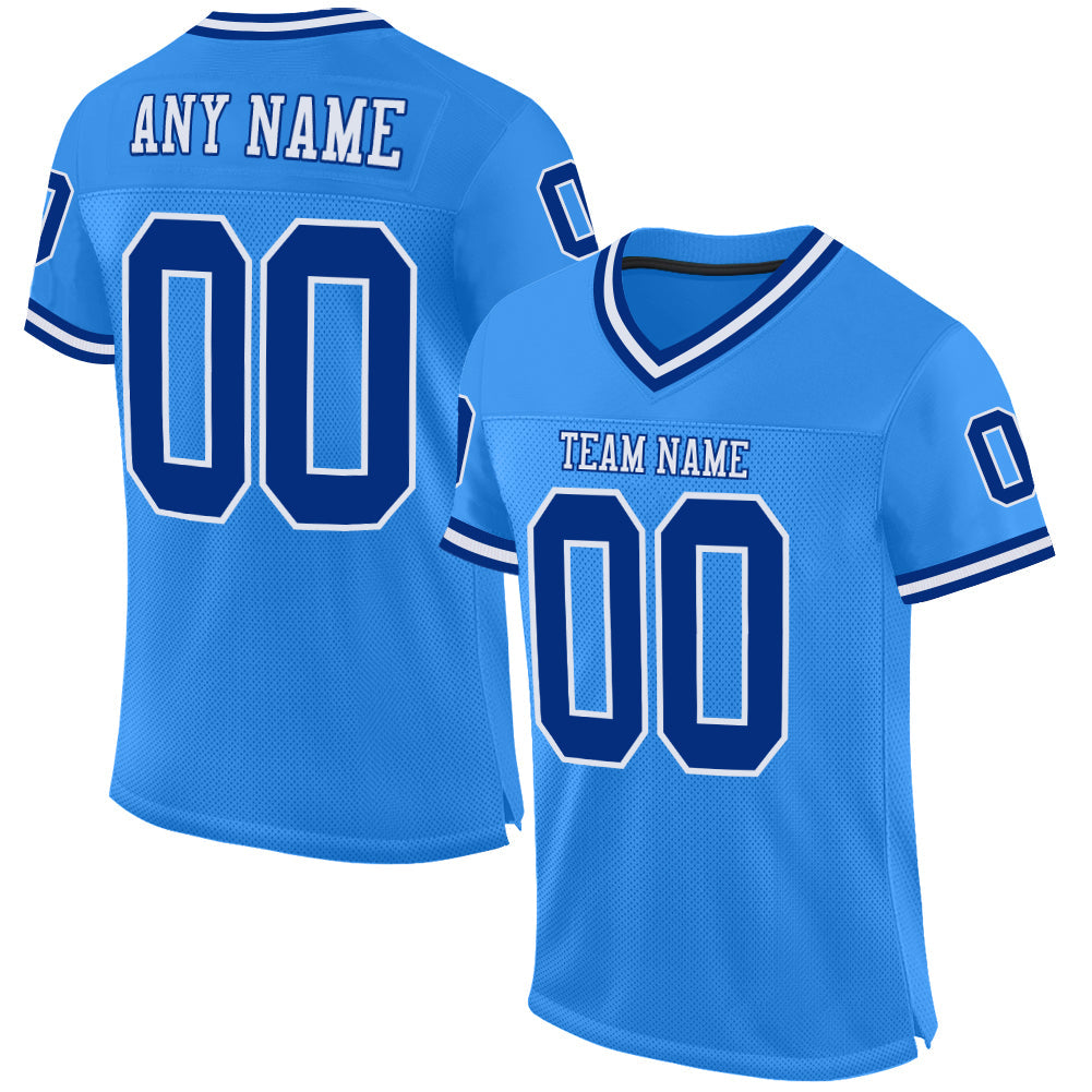 Custom Powder Blue Royal-White Mesh Authentic Throwback Football Jersey Limited