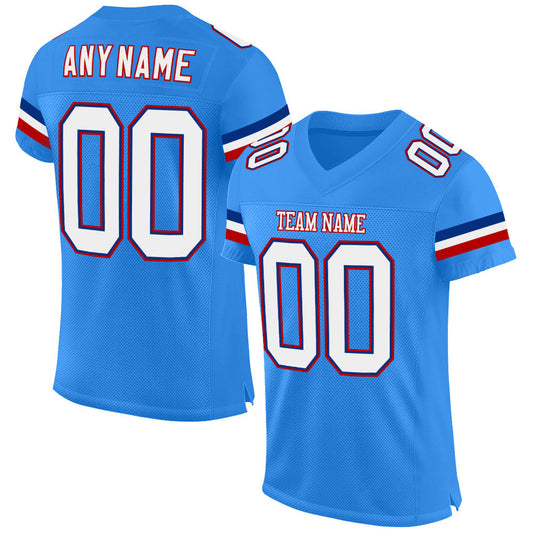 Custom Powder Blue White-Red Mesh Authentic Football Jersey Limited