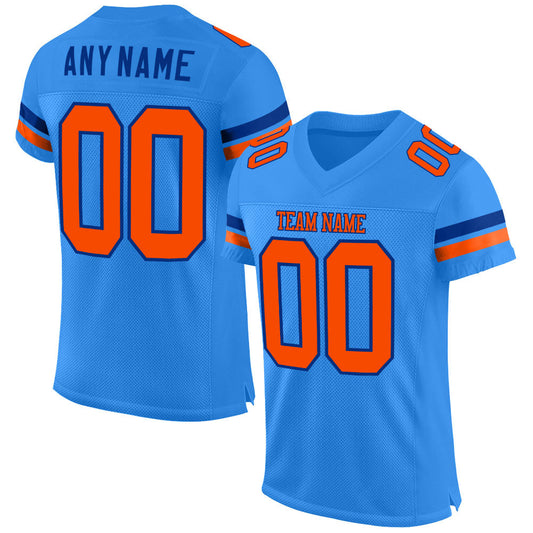 Custom Powder Blue Orange-Royal Mesh Authentic Football Jersey Limited