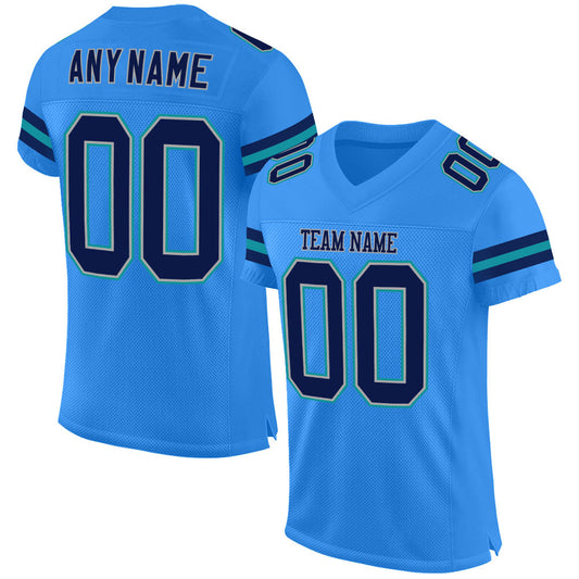 Custom Powder Blue Navy-Aqua Mesh Authentic Football Jersey Limited