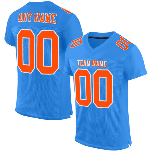 Custom Powder Blue Orange-White Mesh Authentic Football Jersey Limited