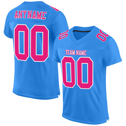Custom Powder Blue Hot Pink-White Mesh Authentic Football Jersey Limited