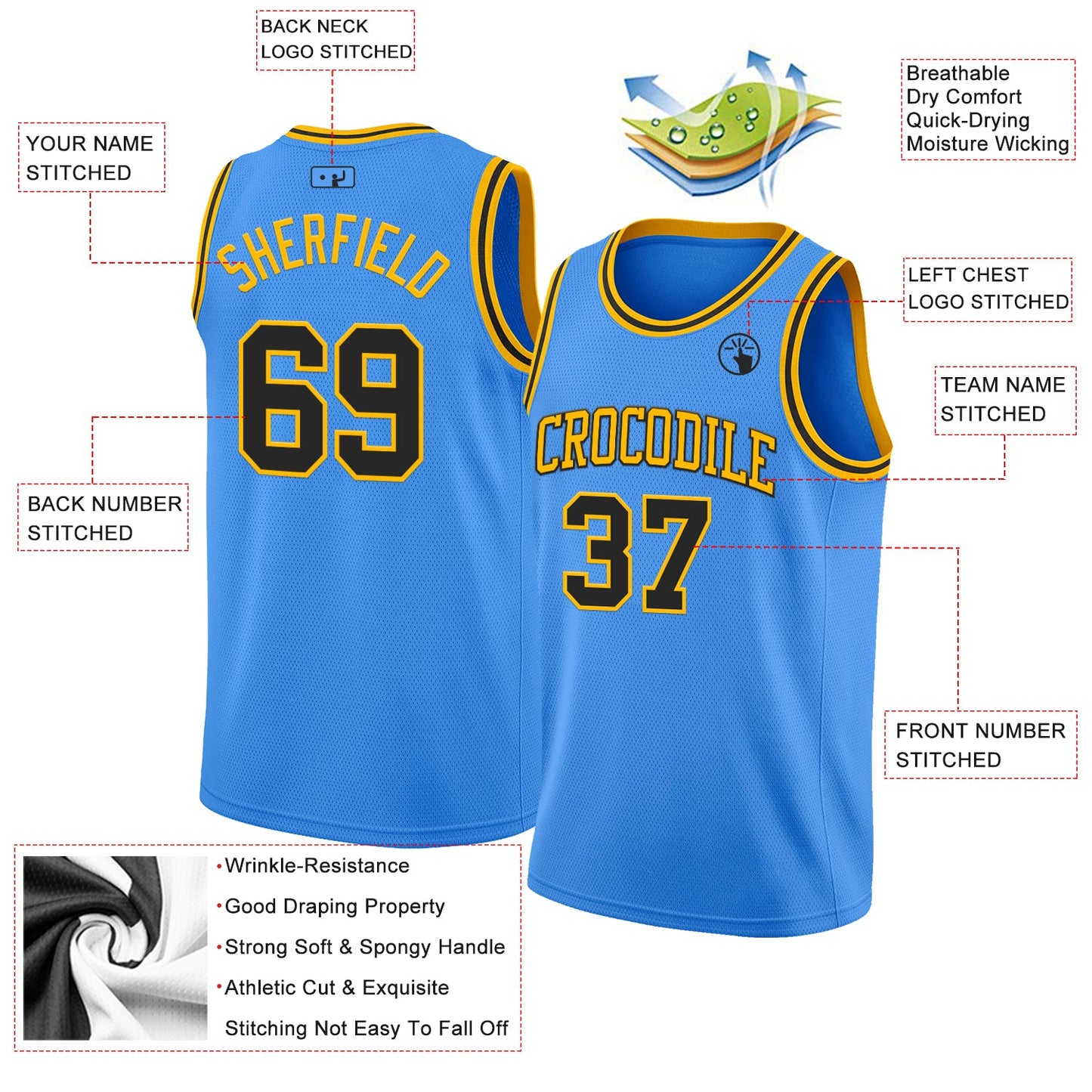 Custom Powder Blue Black-Gold Authentic Basketball Jersey Limited
