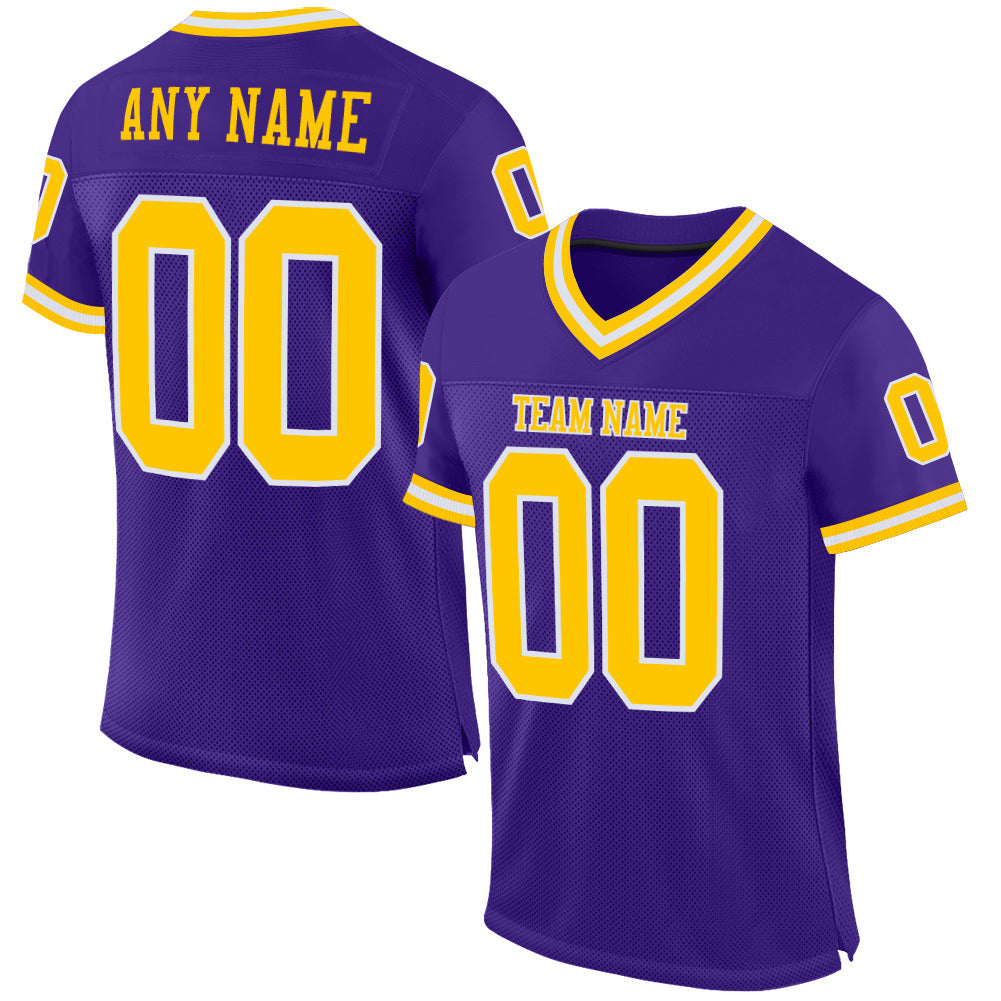 Custom Purple Gold-White Mesh Authentic Throwback Football Jersey Limited
