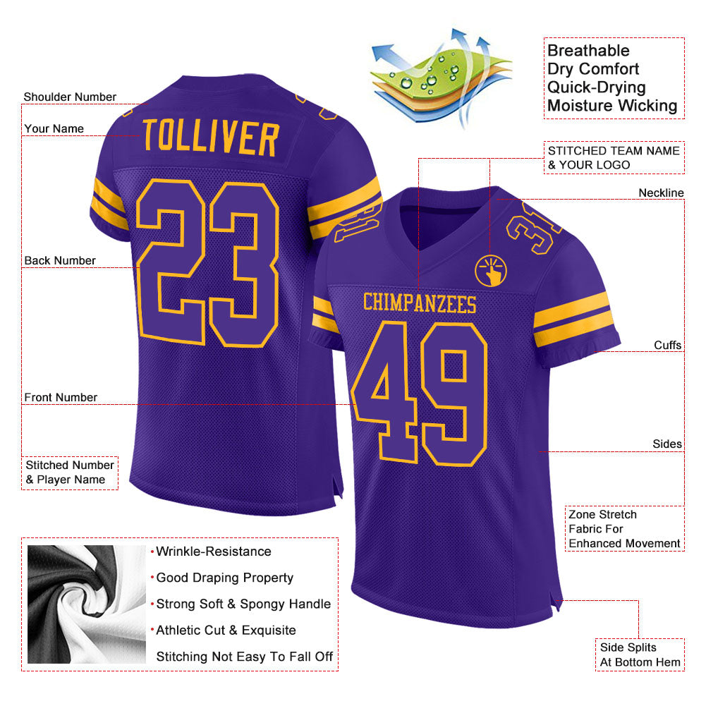 Custom Purple Purple-Gold Mesh Authentic Football Jersey Limited