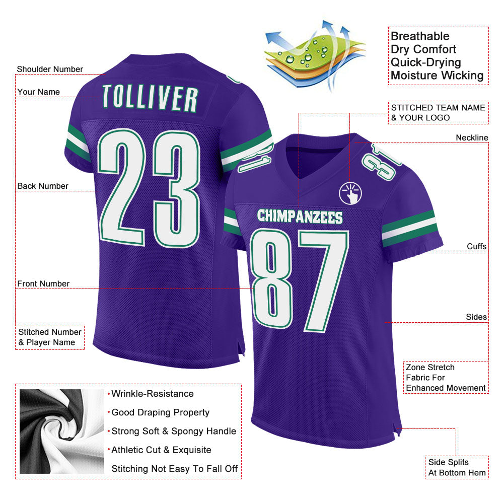 Custom Purple White-Kelly Green Mesh Authentic Football Jersey Limited