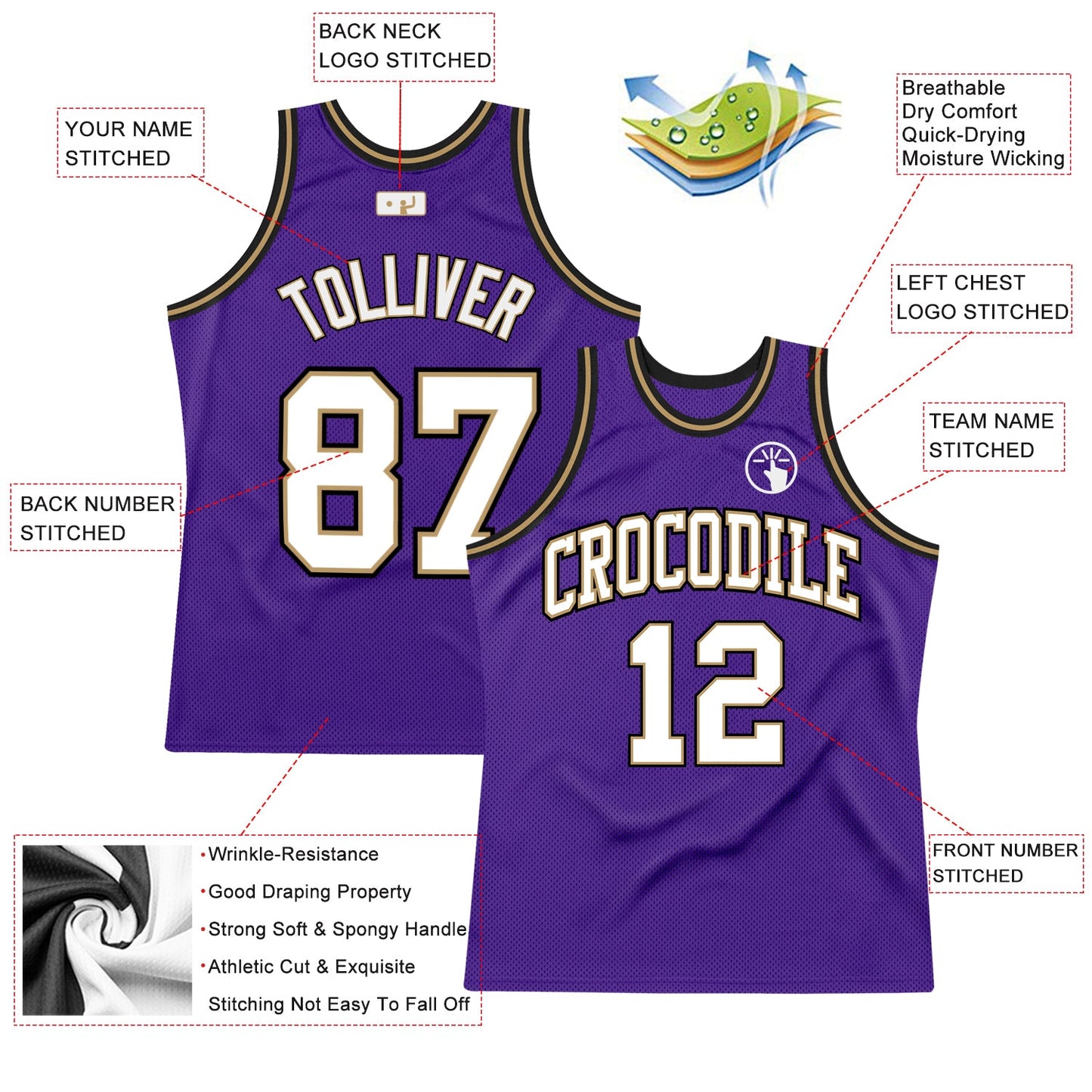 Custom Purple White-Old Gold Authentic Throwback Basketball Jersey Limited