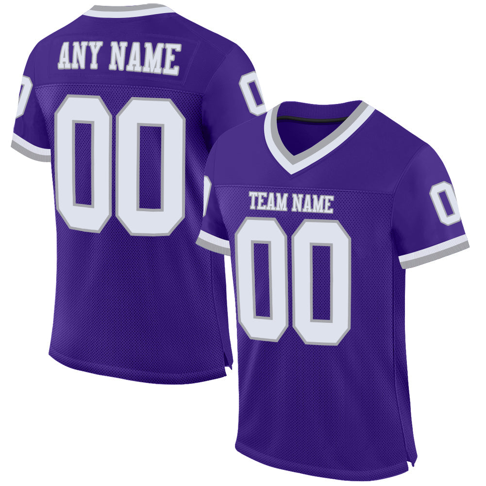 Custom Purple White-Gray Mesh Authentic Throwback Football Jersey Limited