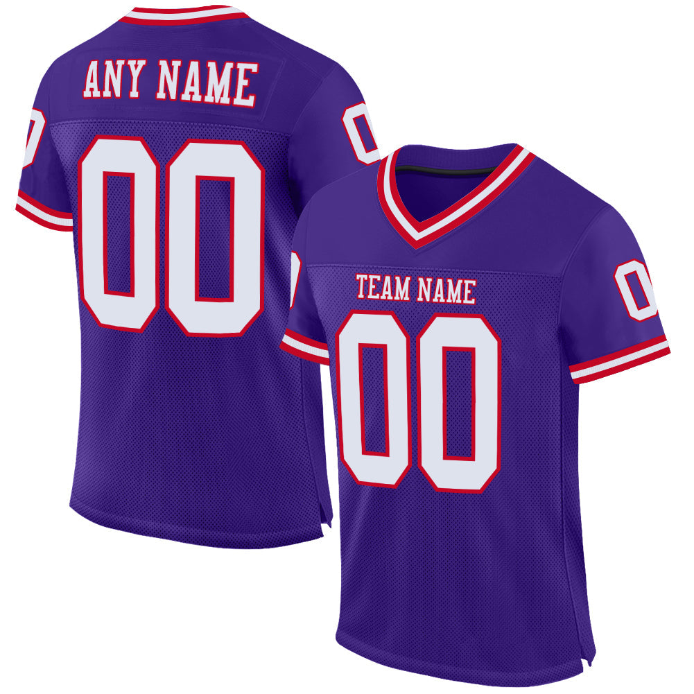 Custom Purple White-Red Mesh Authentic Throwback Football Jersey Limited