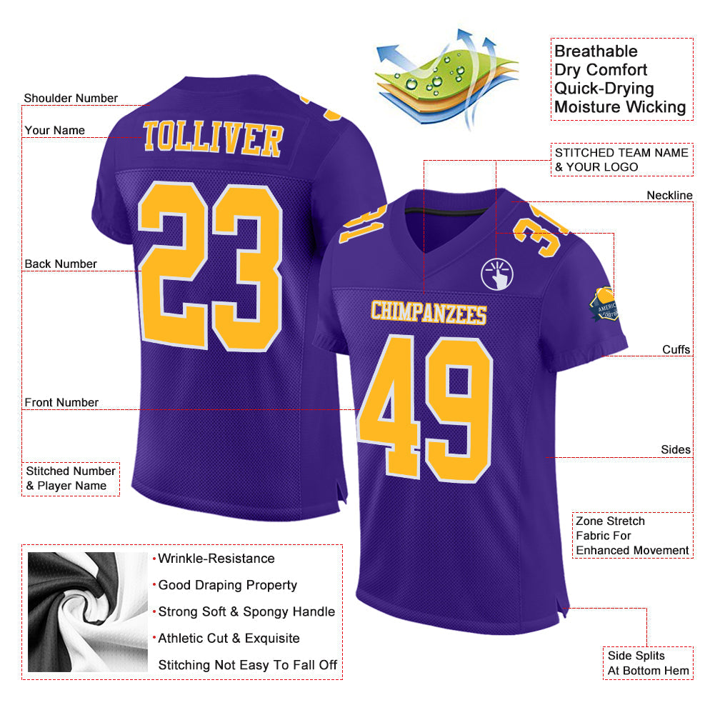 Custom Purple Gold-White Mesh Authentic Football Jersey Limited