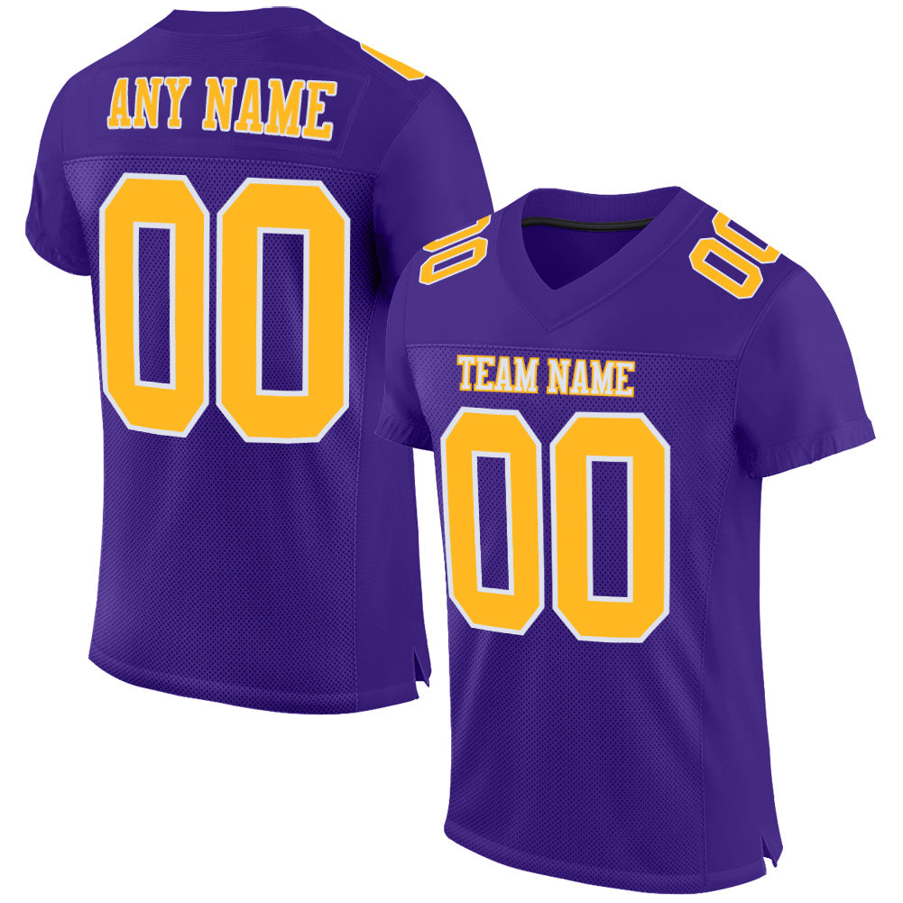 Custom Purple Gold-White Mesh Authentic Football Jersey Limited