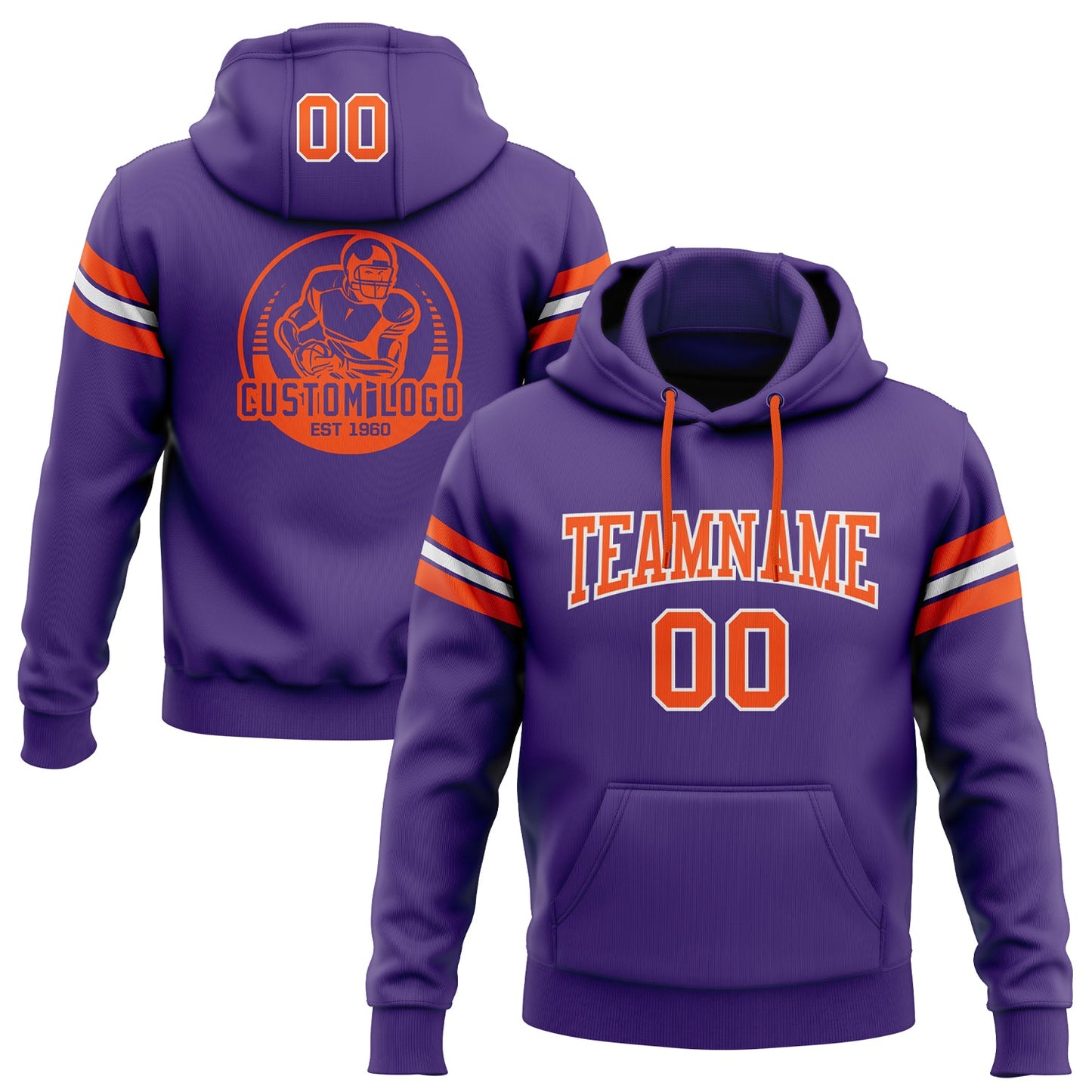 Custom Stitched Purple Orange-White Football Pullover Sweatshirt Hoodie Limited