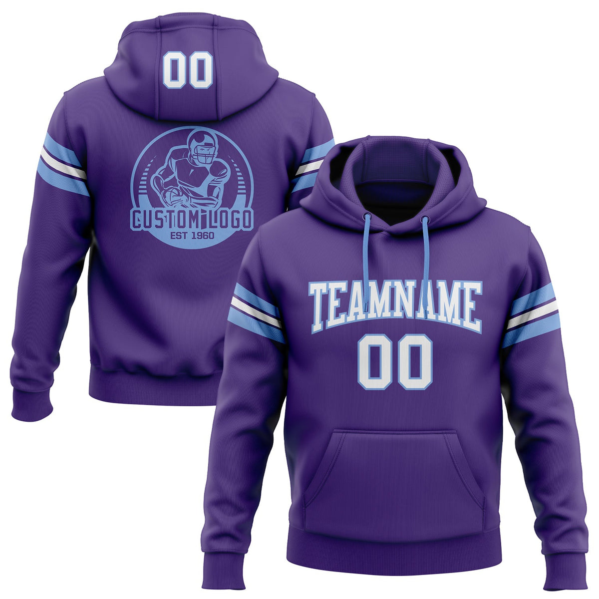 Custom Stitched Purple White-Light Blue Football Pullover Sweatshirt Hoodie Limited