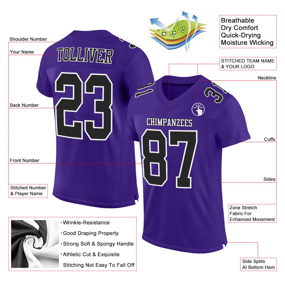 Custom Purple Black-White Mesh Authentic Football Jersey Limited
