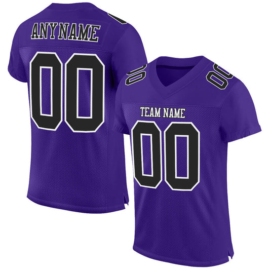 Custom Purple Black-White Mesh Authentic Football Jersey Limited