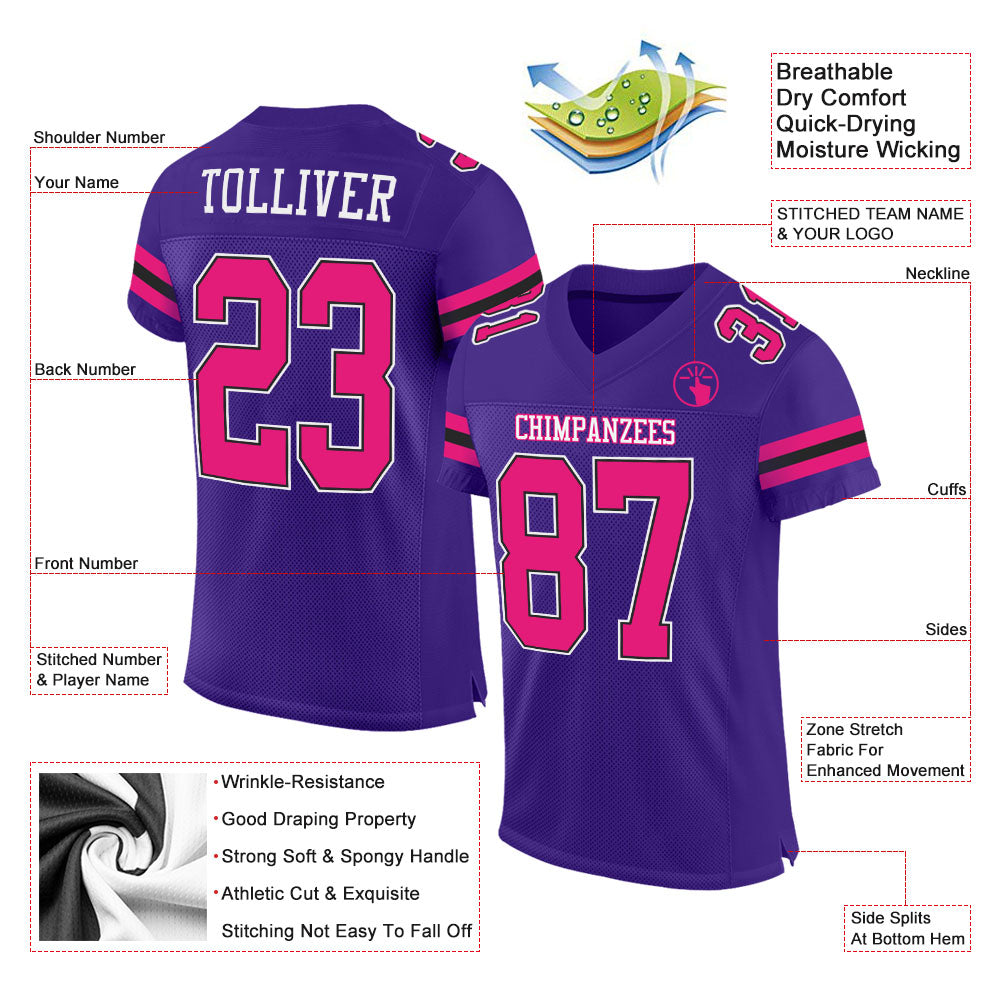 Custom Purple Hot Pink-Black Mesh Authentic Football Jersey Limited
