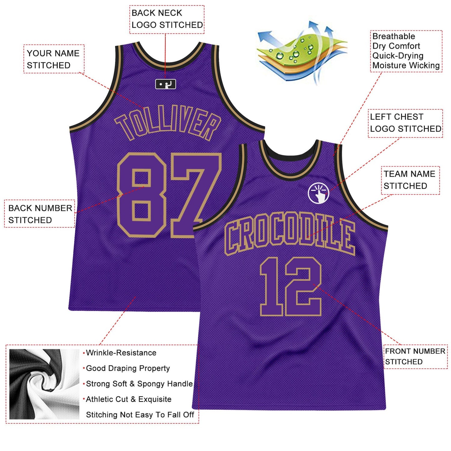 Custom Purple Purple Old Gold-Black Authentic Throwback Basketball Jersey Limited