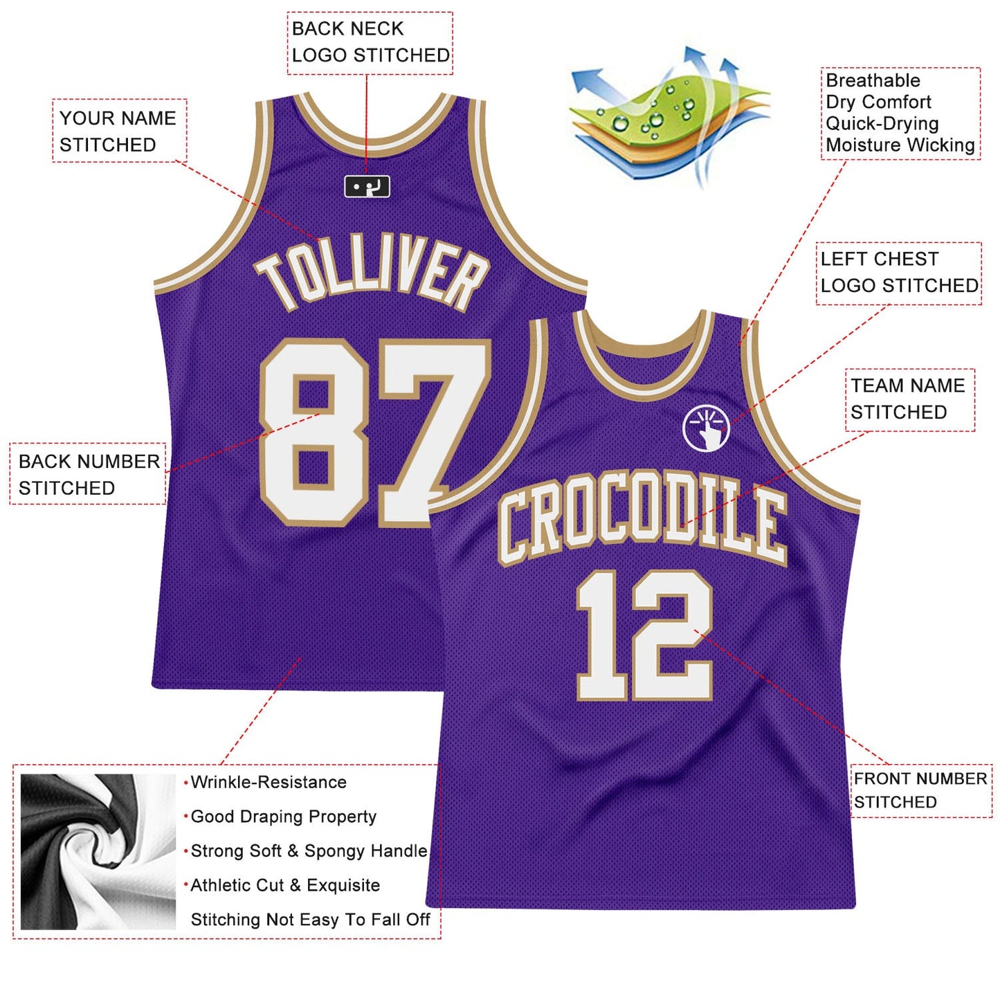 Custom Purple White-Old Gold Authentic Throwback Basketball Jersey Limited