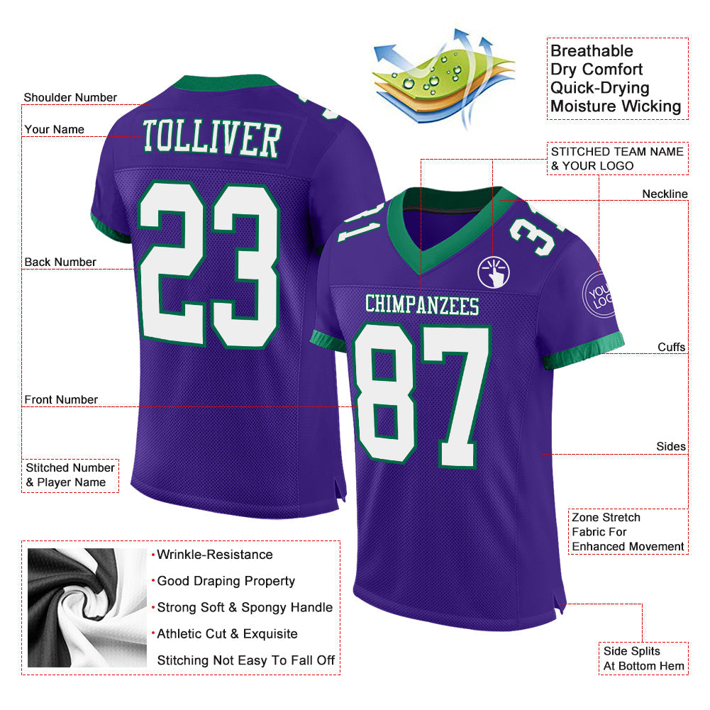 Custom Purple White-Kelly Green Mesh Authentic Football Jersey Limited