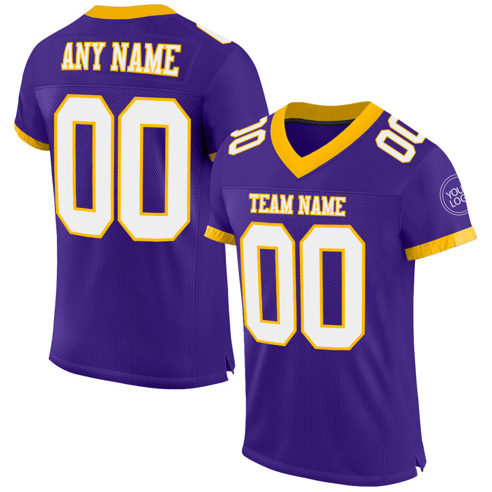 Custom Purple White-Gold Mesh Authentic Football Jersey Limited
