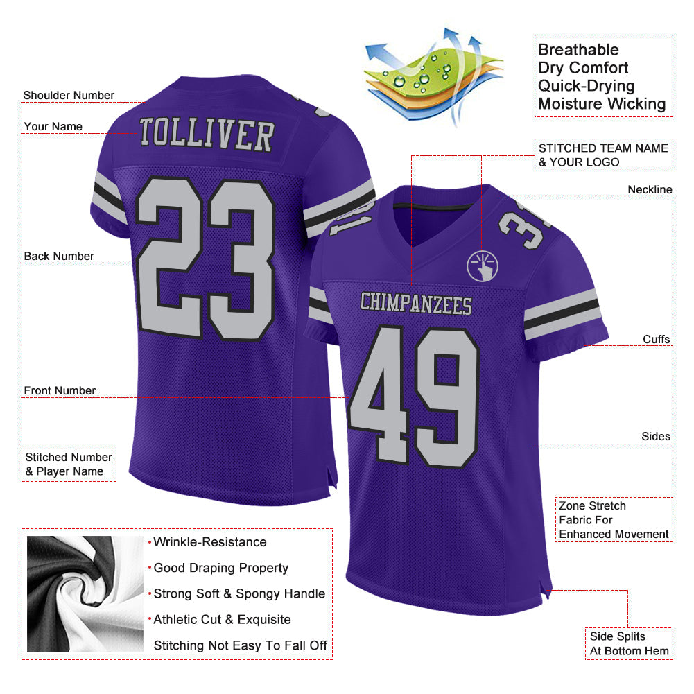 Custom Purple Gray-Black Mesh Authentic Football Jersey Limited