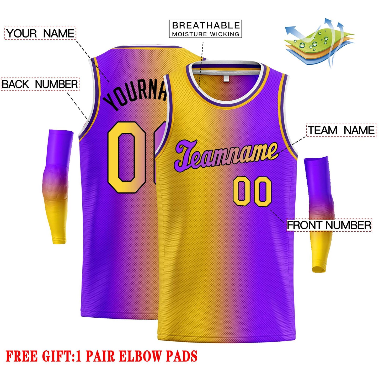 Custom Yellow Purple Black-Purple Gradient Fashion Tops Tilted Basketball Jersey Limited