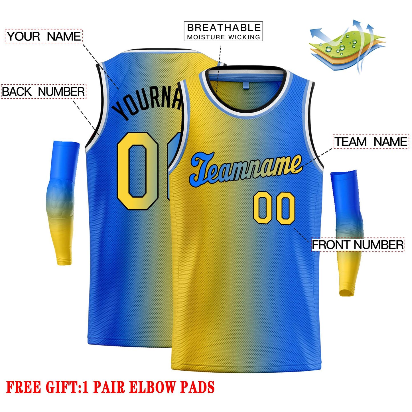 Custom Yellow Blue Black-Blue Gradient Fashion Tops Tilted Basketball Jersey Limited