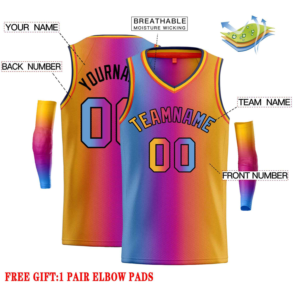 Custom Blue Orange-Black Gradient Fashion Tops Basketball Jersey Limited