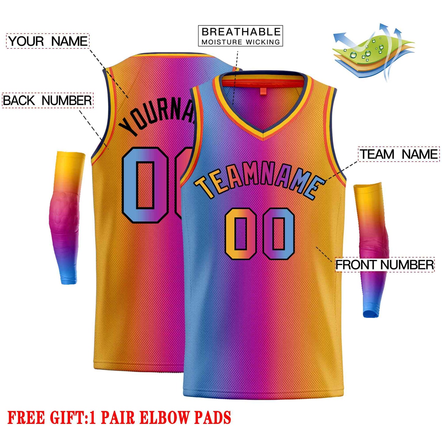 Custom Blue Orange-Black Gradient Fashion Tops Basketball Jersey Limited