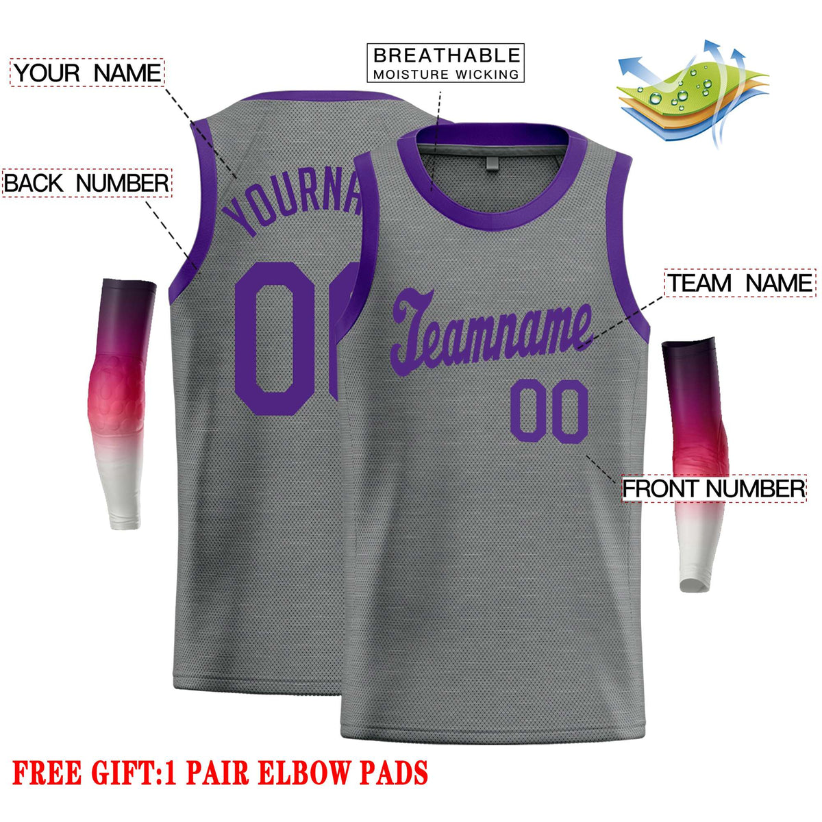 Custom Dark Gray Purple Classic Tops Casual Basketball Jersey Limited