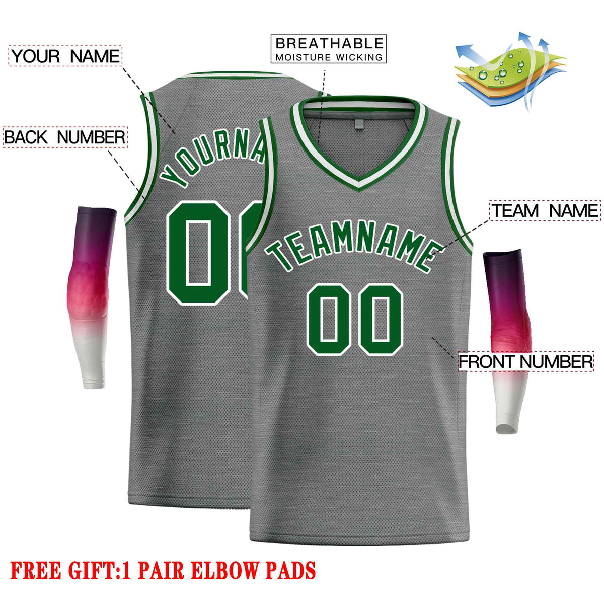 Custom Dark Gray Green-White Classic Tops Men Casual Basketball Jersey Limited
