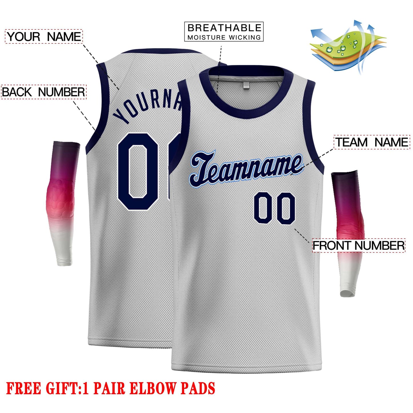 Custom Gray Navy-Power Blue Classic Tops Casual Basketball Jersey Limited