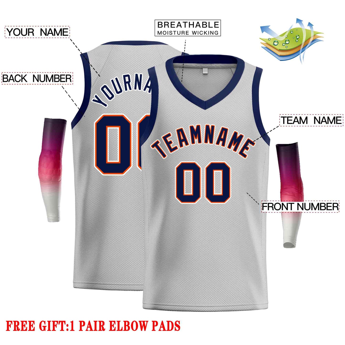 Custom Gray Navv-Orange Classic Tops Men Casual Basketball Jersey Limited